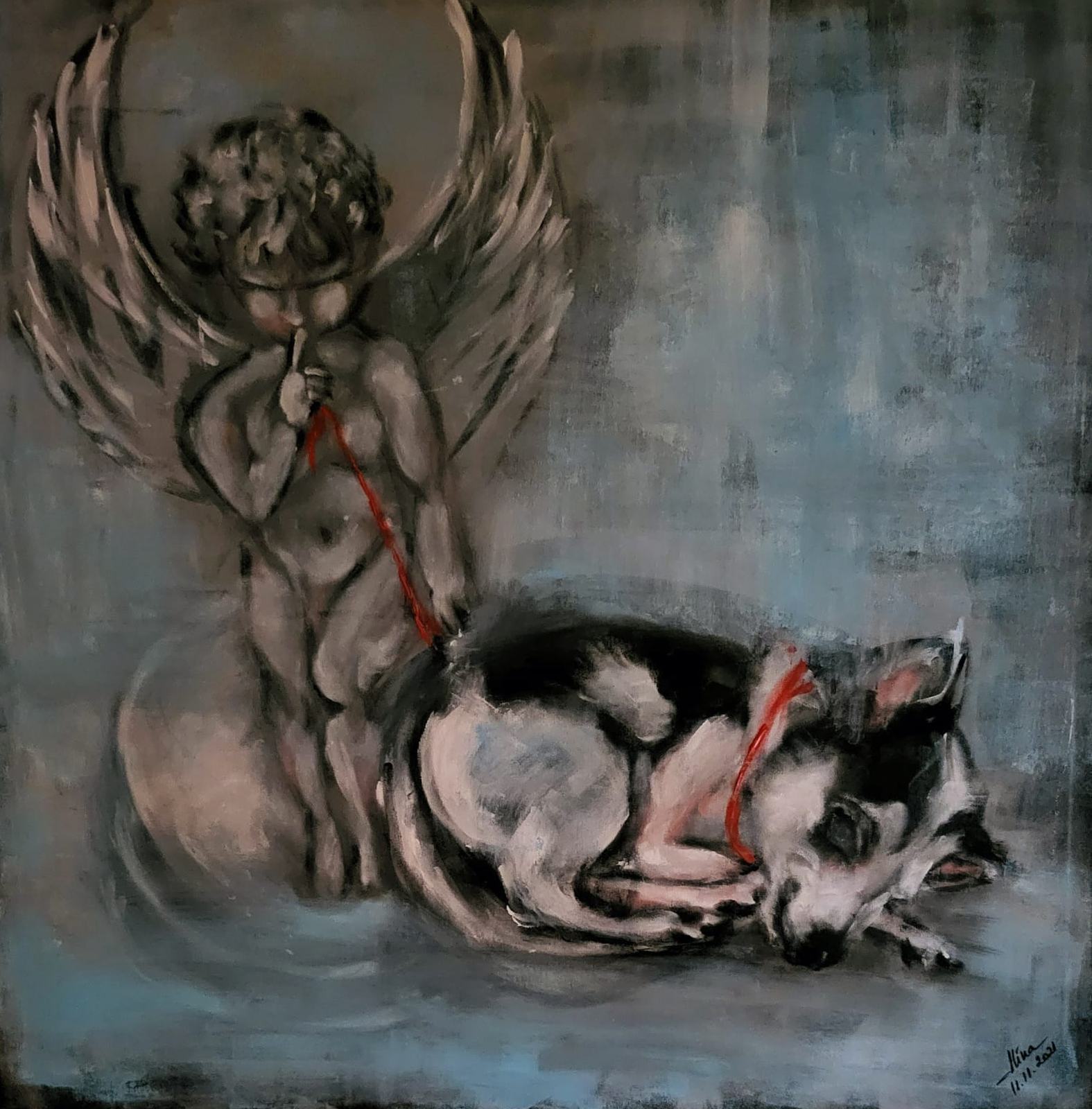 ArteDiAlina.com painting: Shhhhh! Chuy's sleeping....